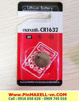 Maxell CR1632-BP1, Pin 3v lithium Maxell CR1632-BP1 (Vỉ đỏ, Xuất xứ NHẬT) chính hãng